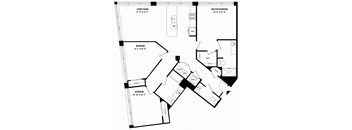 a floor plan of a house with a bedroom and a living room