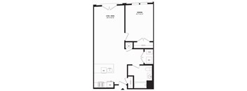 A floor plan of a house with a living room, dining room, bedroom, and other rooms labeled.