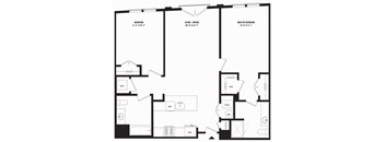 A black and white image of a floor plan for a house with three bedrooms.