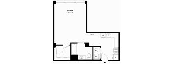 a floor plan of a 1 bedroom floor plan with a bathroom and a living room