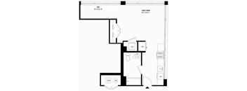 A black and white image of a floor plan for a den and great room.