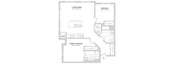 a floor plan of a bedroom floor plan with a bathroom and a living room