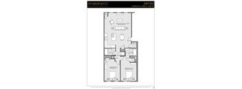 A floor plan for a two bedroom, two bathroom apartment in Florin Hill Apartments.