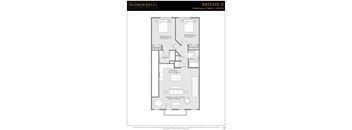 A floor plan for a two bedroom apartment with two bathrooms.