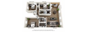 a 3d floor plan of a 1 bedroom apartment