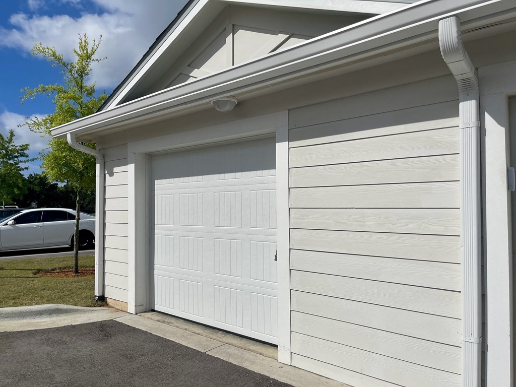 a garage with a two car garage door