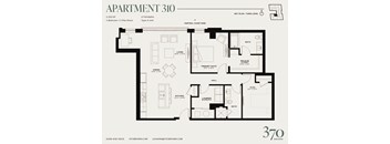Apartment 310 floor plan with a living area, dining area, kitchen, and bathrooms.