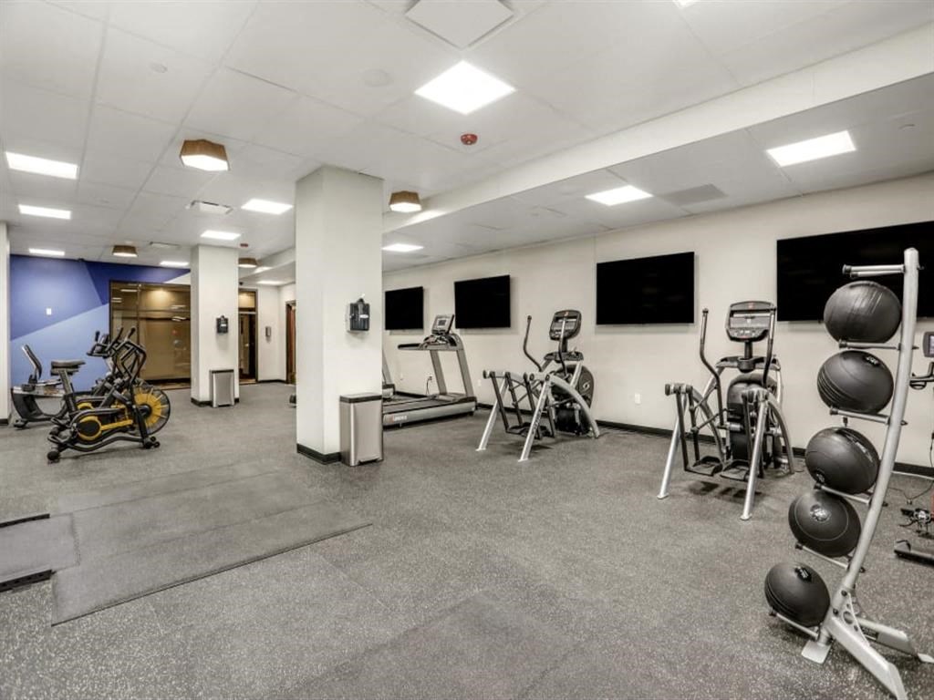 the gym is equipped with a variety of exercise equipment