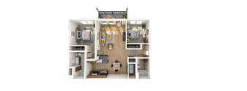 2 bedroom, 2 bathroom floor plan image