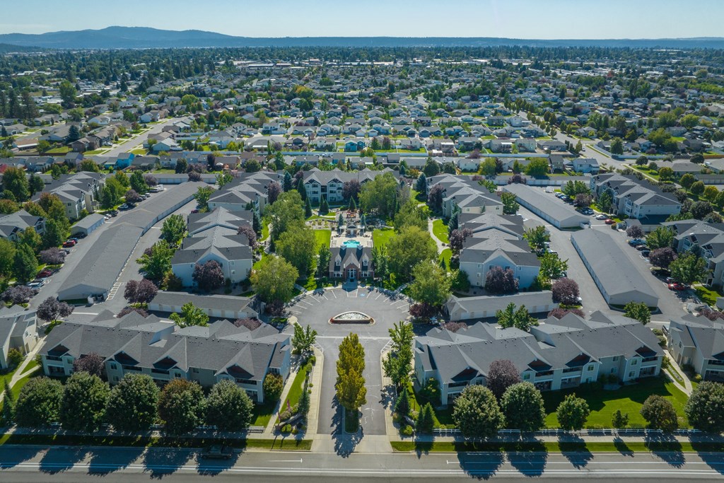 an aerial view of a neighborhood with houses and trees