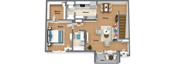 a floor plan of a house with furniture and a living room