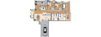 a floor plan of a house with a car in the garage
