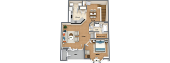 a floor plan of a house with a living room and a bedroom