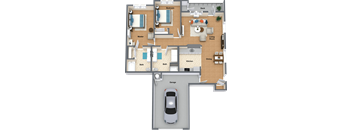 a floor plan of a house with a car in the garage