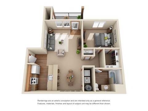 1 bedroom, 1 bathroom floor plan image