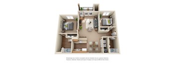 2 bedroom, 2 bathroom floor plan image