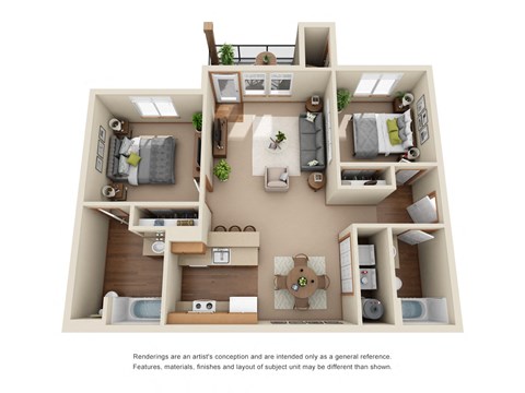 2 bedroom, 2 bathroom floor plan image