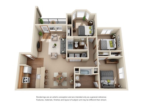 3 bedroom, 2 bathroom floor plan image