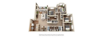 4 bedroom, 3 bathroom floor plan
