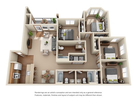 4 bedroom, 3 bathroom floor plan