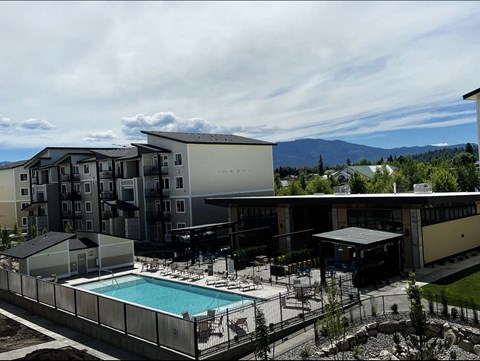 a view of the pool and courtyard