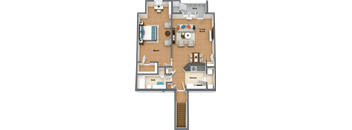 a floor plan of a house with a living room and a kitchen