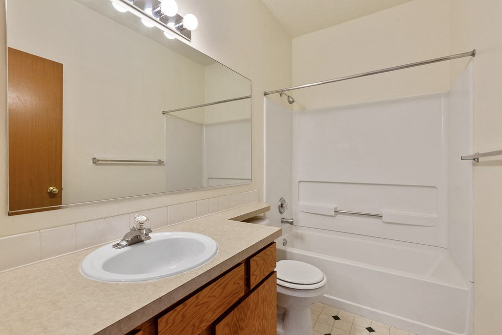 a bathroom with a sink toilet and bathtub