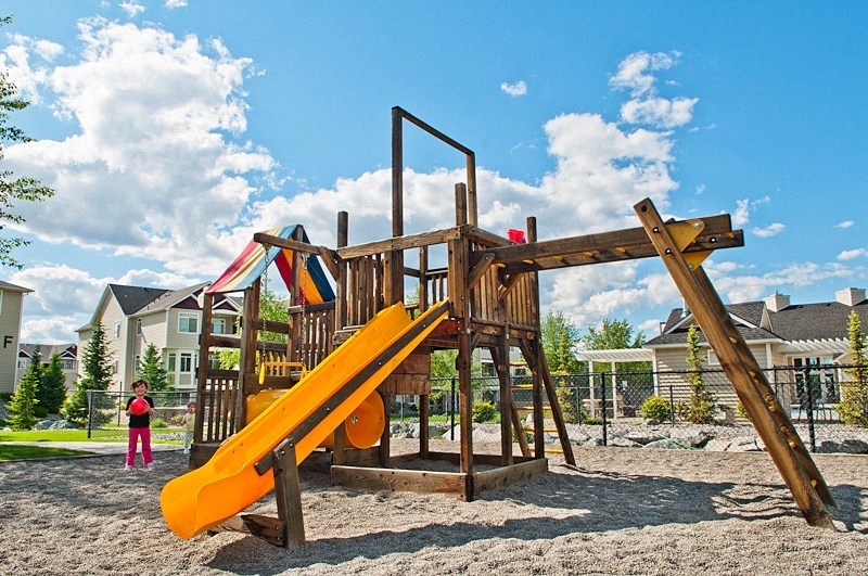 a playground with a slide and monkey bars