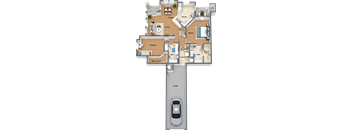 a floor plan of a house with a car in the garage