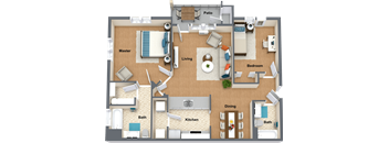 a floor plan of a house with furniture and a living room