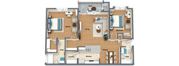 a floor plan of a house with furniture and a swimming pool