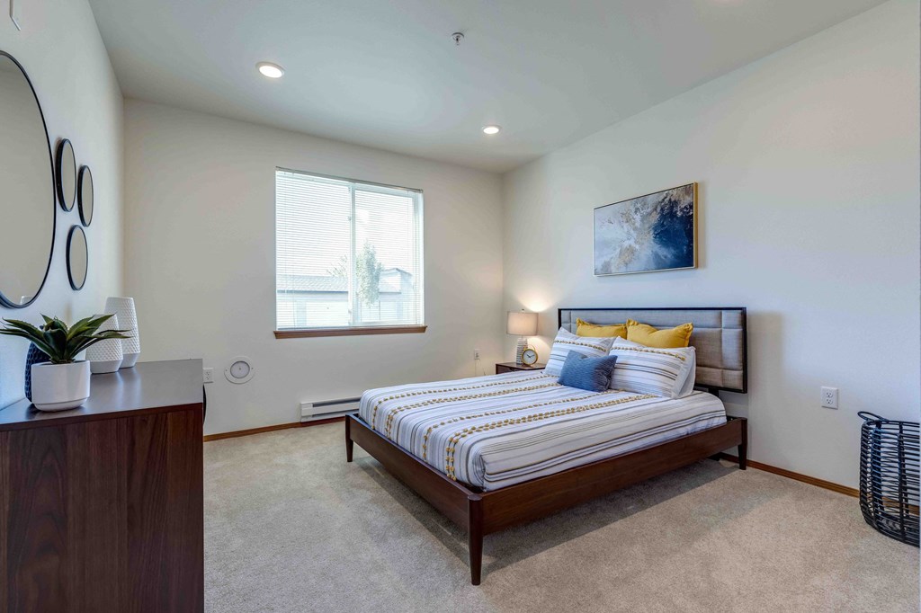 a bedroom with a bed and a dresser