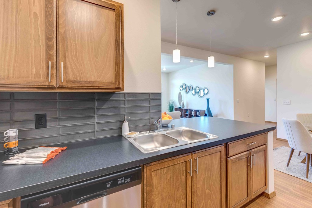a kitchen with a sink and a dishwasher
