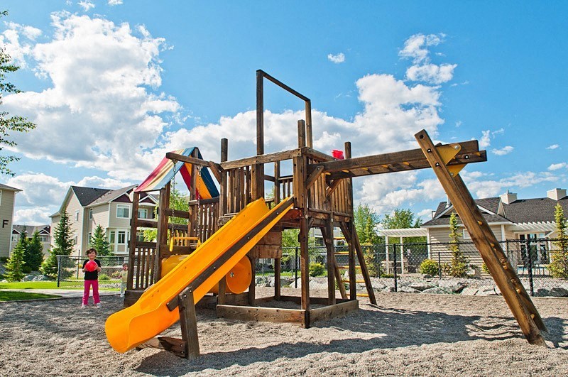 a playground with a slide and monkey bars