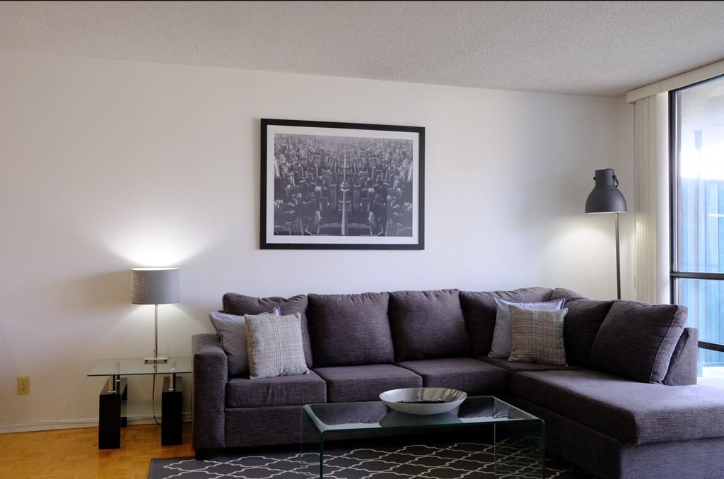 a living room with a couch and a coffee table