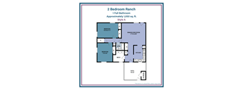 a floor plan of a 2 bedroom apt with a full bathroom