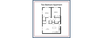 A floor plan of a two bedroom apartment with a living room.