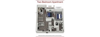 A diagram of a two bedroom apartment with a master bedroom and a bedroom with a bathroom.