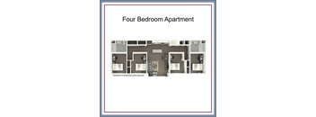 A diagram of a four bedroom apartment layout.