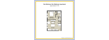 A floor plan of a one bedroom, one bathroom apartment sized 535 square feet.