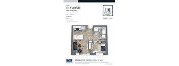 The Diamond floor plan one bedroom  at 101 Base Line Road West, Ontario