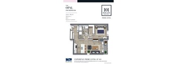 The opal one bedroom floor plan  at 101 Base Line Road West, London, ON
