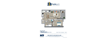1 Bed 1 Bath Floor Plan at 1600 Hyde Park Village Apartments, Ontario