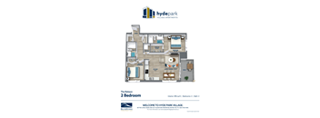 A floor plan for a 2 bedroom apartment at Hyde Park Village.