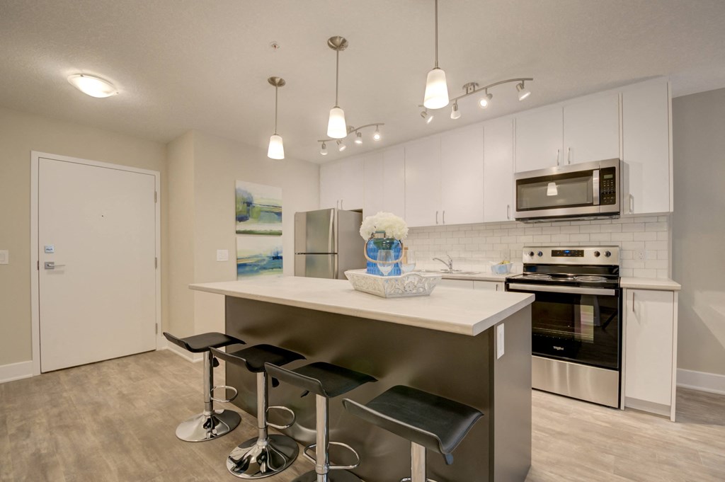 Kitchen with large island.