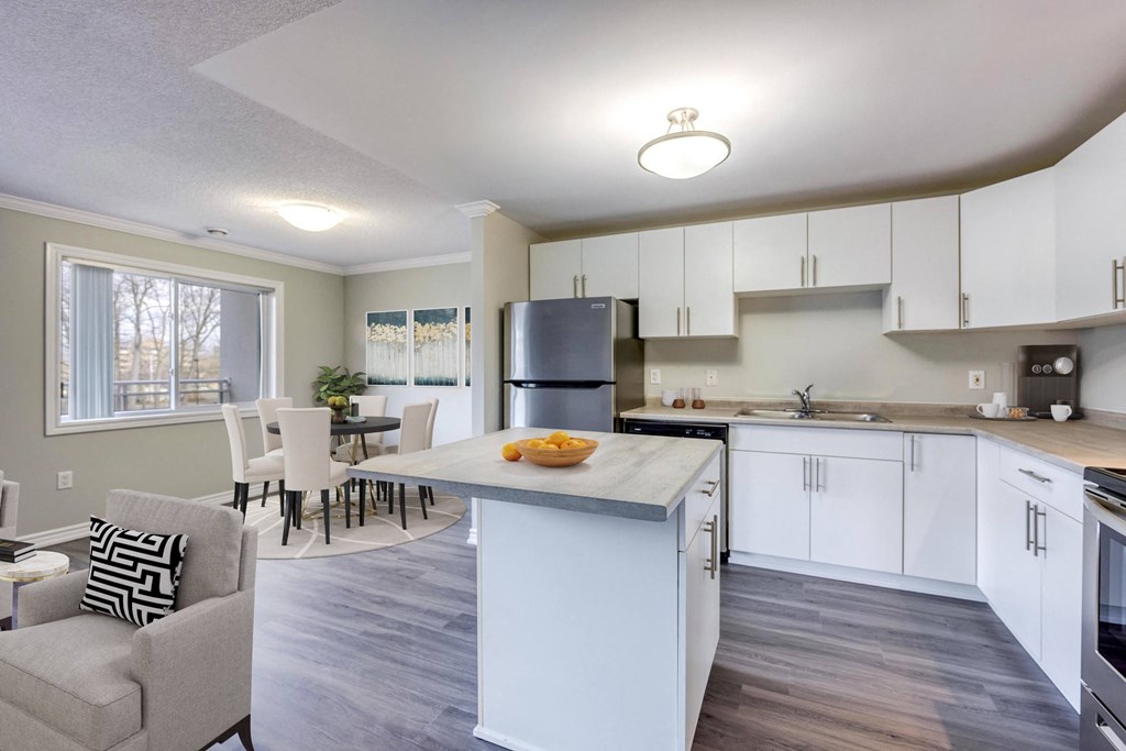 a kitchen and dining area