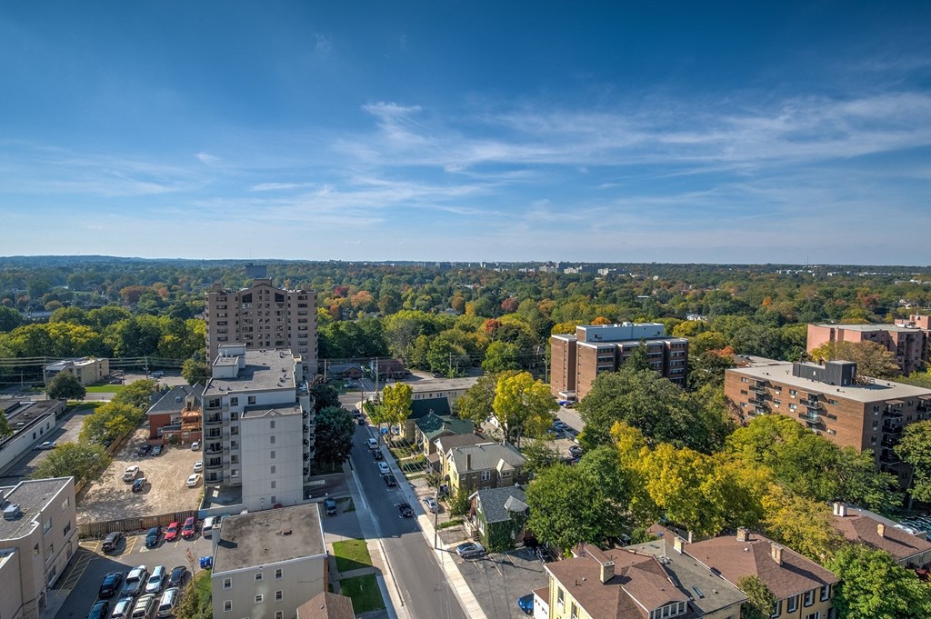 a view of a city from the top of a building