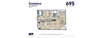 One bedroom floor plan 780 sf.