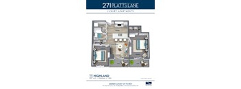 A 27 Platts Lane apartment floor plan shows two bedrooms and a bathroom.