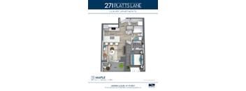 The Maple floorplan. 1 bedroom, 1 bath